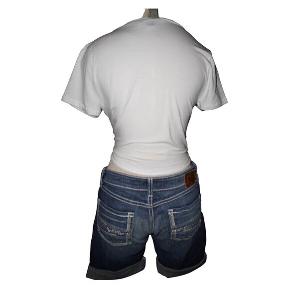 BKE Denim Sabrina Jean Shorts Size 27 Mid Rise Cuffed Blue Distressed Rhinestone - Picture 3 of 9
